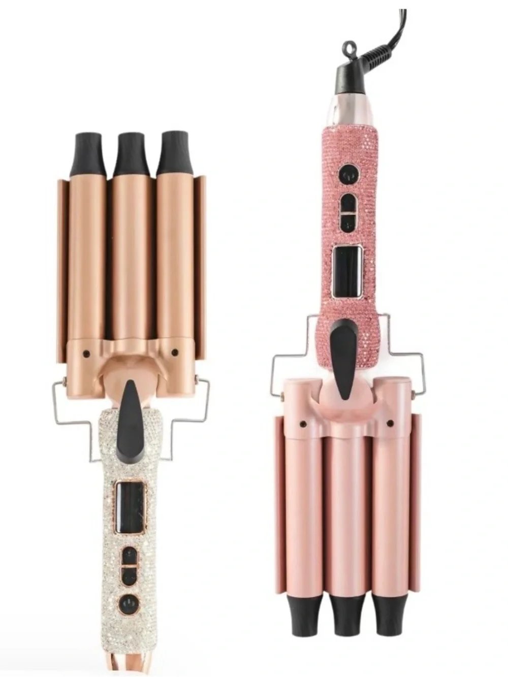 Glitz & Glam Triple Barrel Waver Hair Curler in Rose Gold and Pink